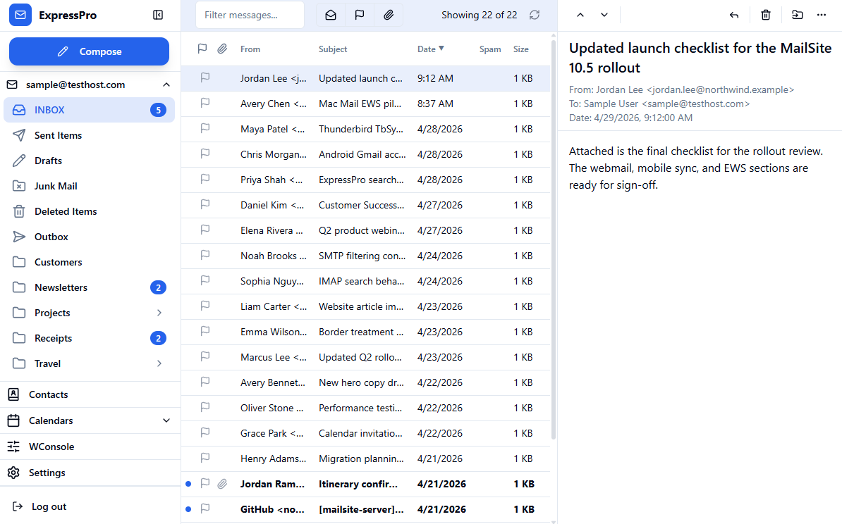 ExpressPro inbox view