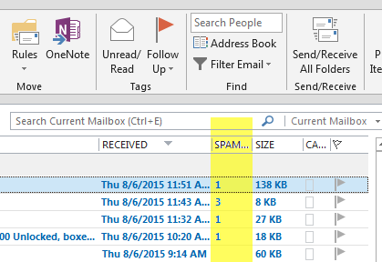 Exposing The MailSite Spam Score in Outlook