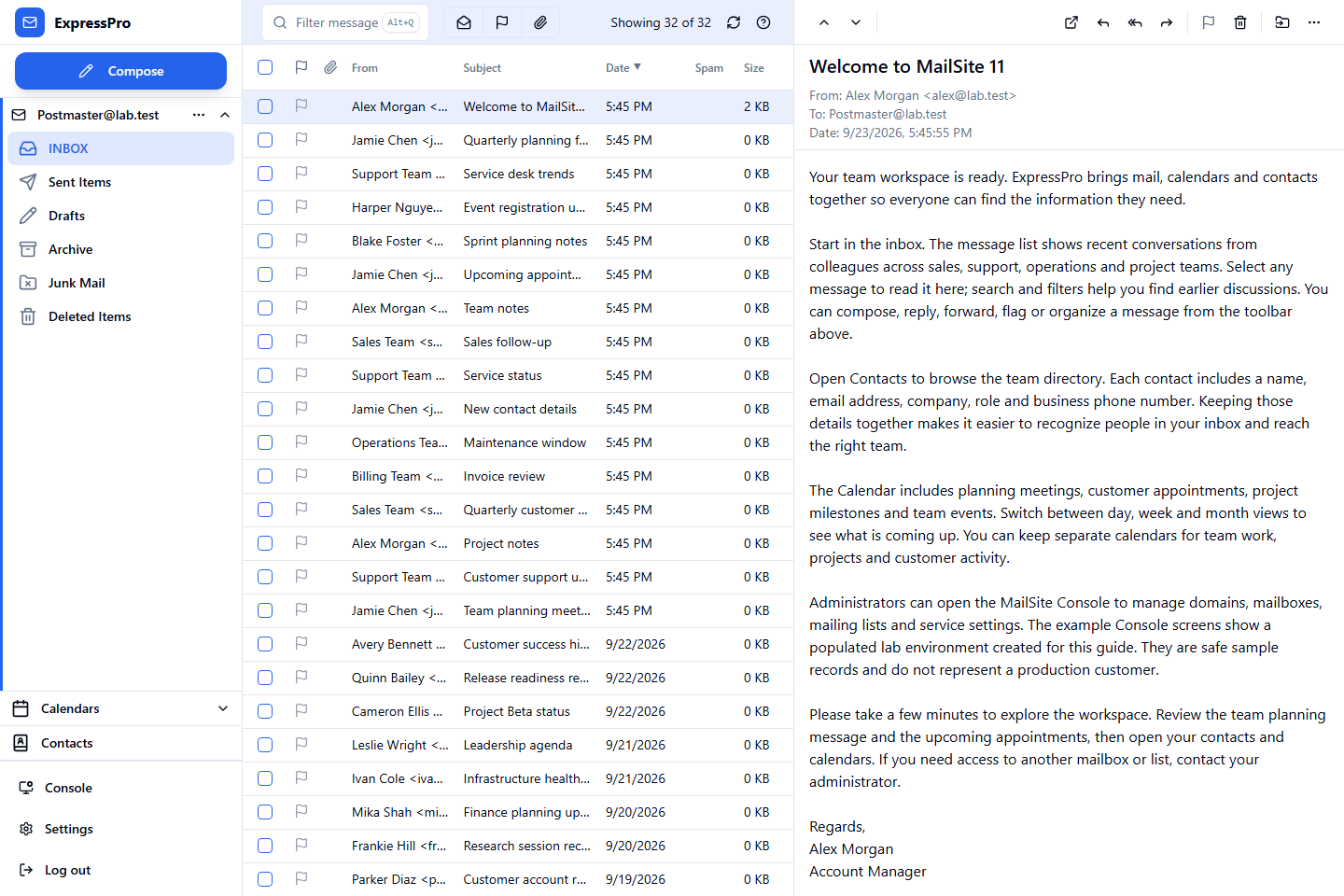 ExpressPro webmail in MailSite 11